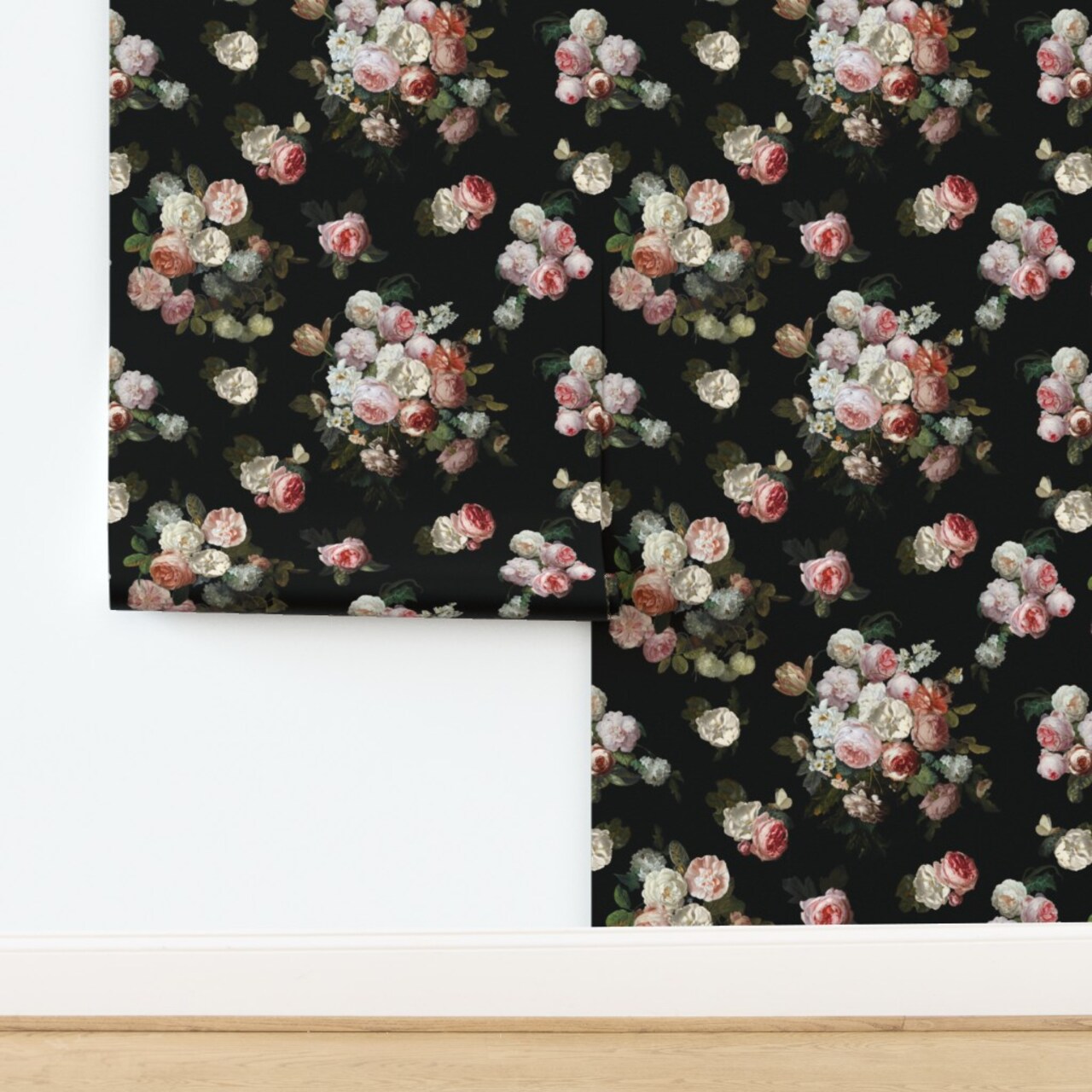 Moody Floral Large Scale Floral Dramatic Roses Oil Painting Look Romantic Gothic Custom Removable Wallpaper by Spoonflower Peel & Stick Wallpaper 2FT Wide